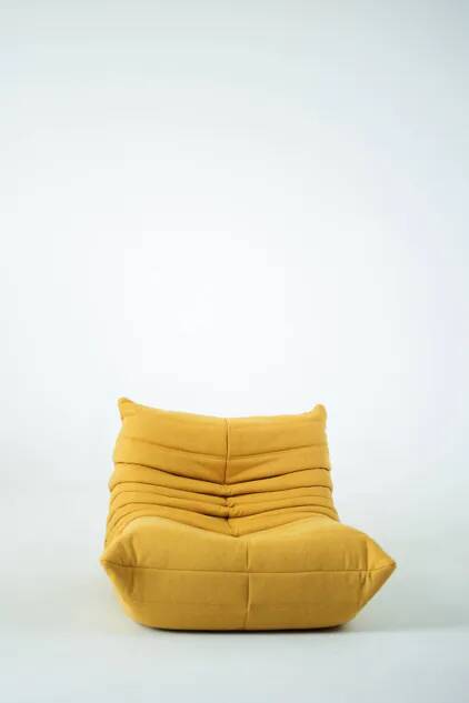 Togo Chair and Pouf Set in Yellow Tweed