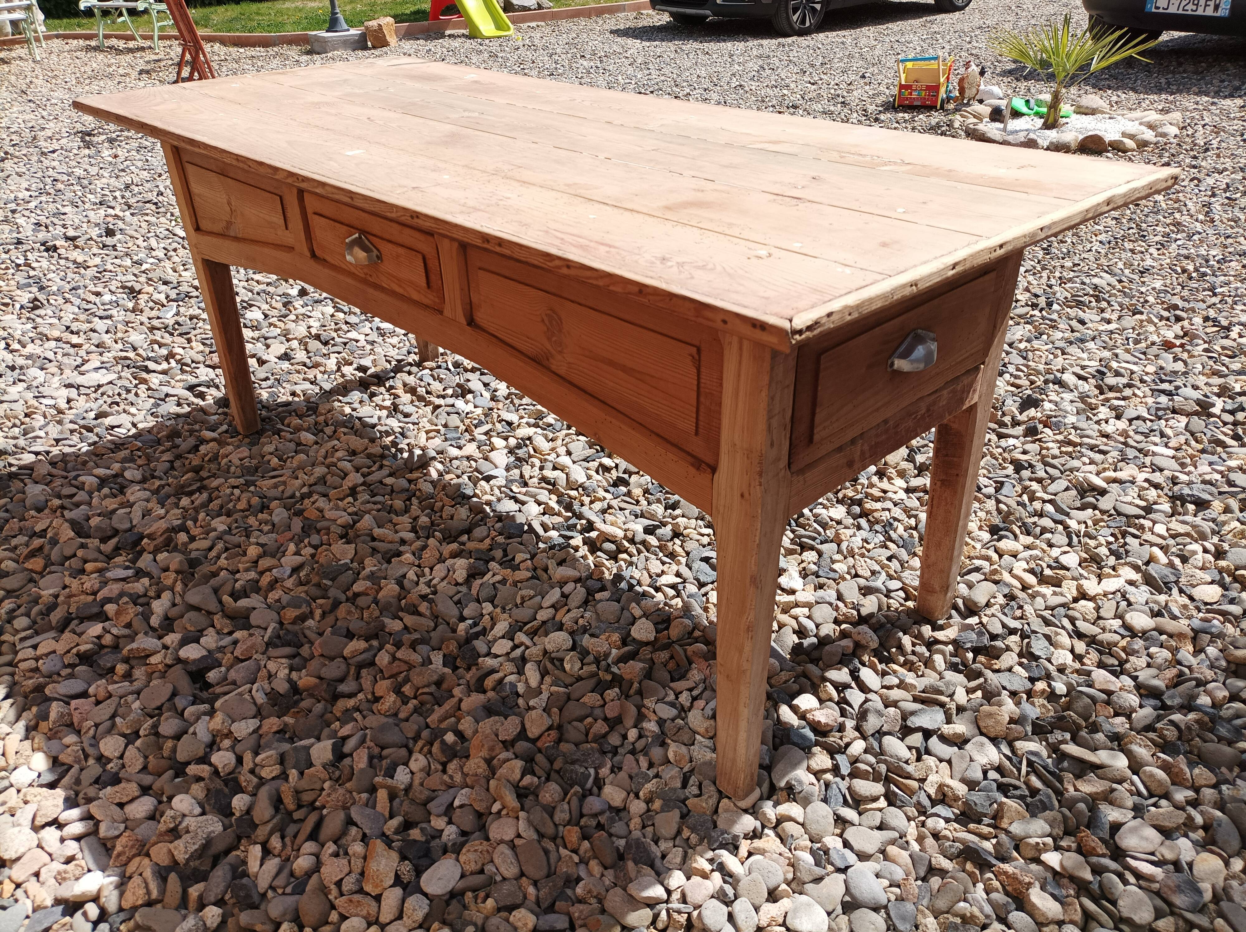 Old fir table 3 drawers
