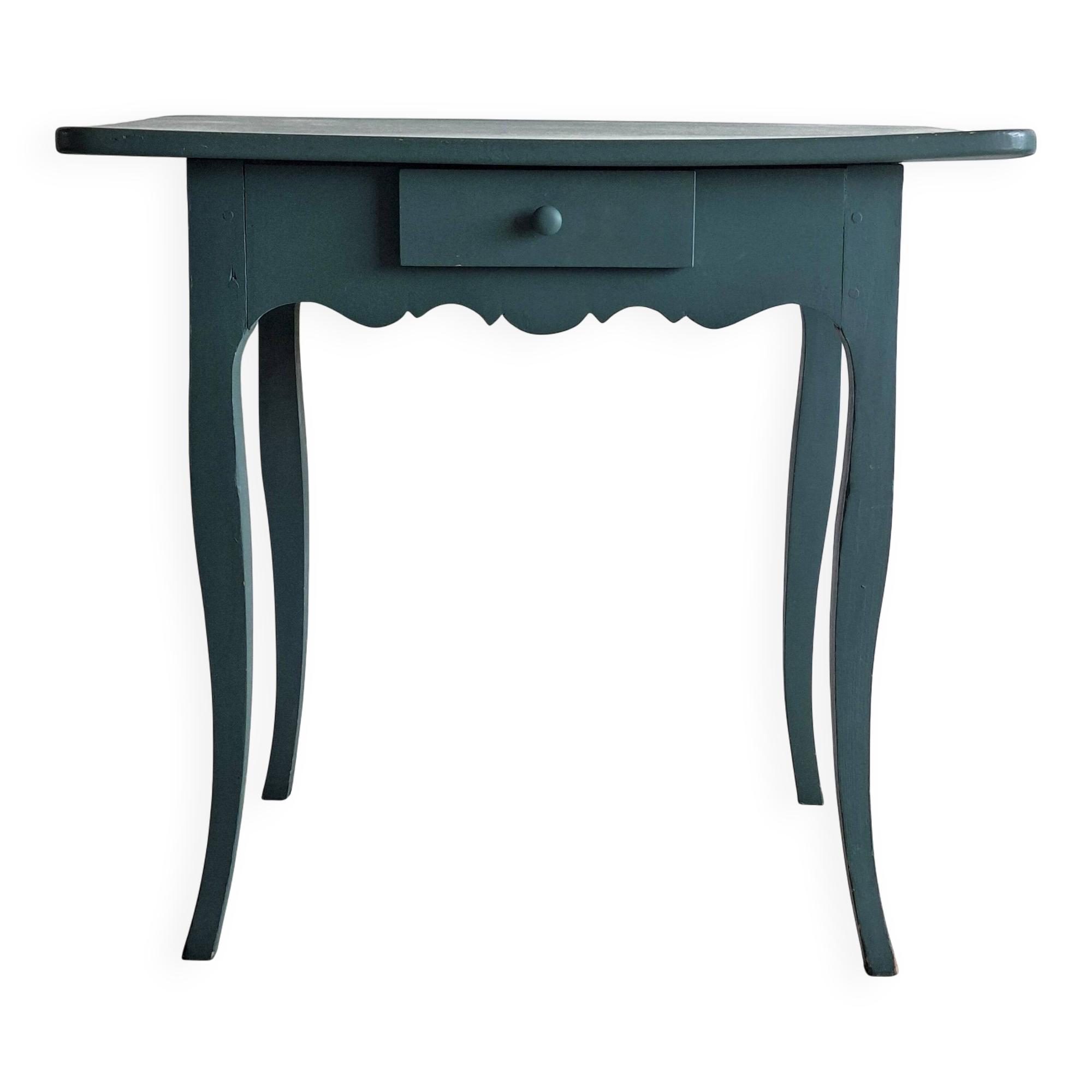 Antique Gustavian-style table painted in dark green with a drawer.