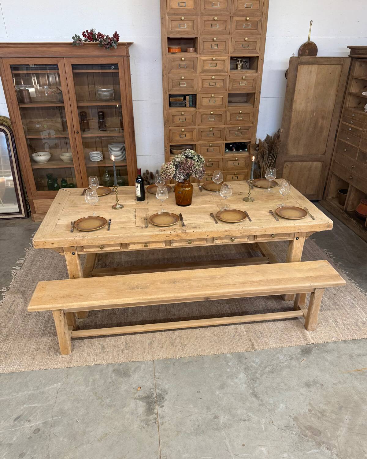 Large farmhouse table with 10 drawers