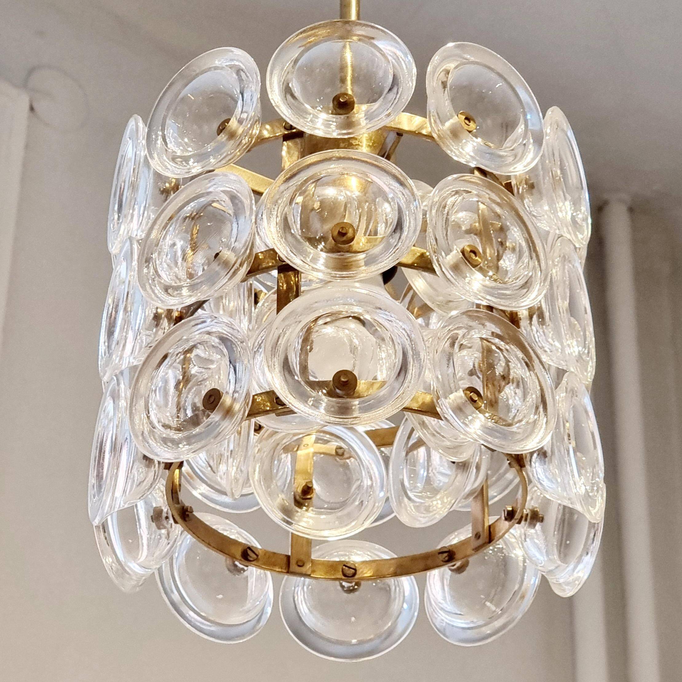 Carl Fagerlund, Glass and Brass Pendant Fagerhult/Orrefors, Scandinavian Modern