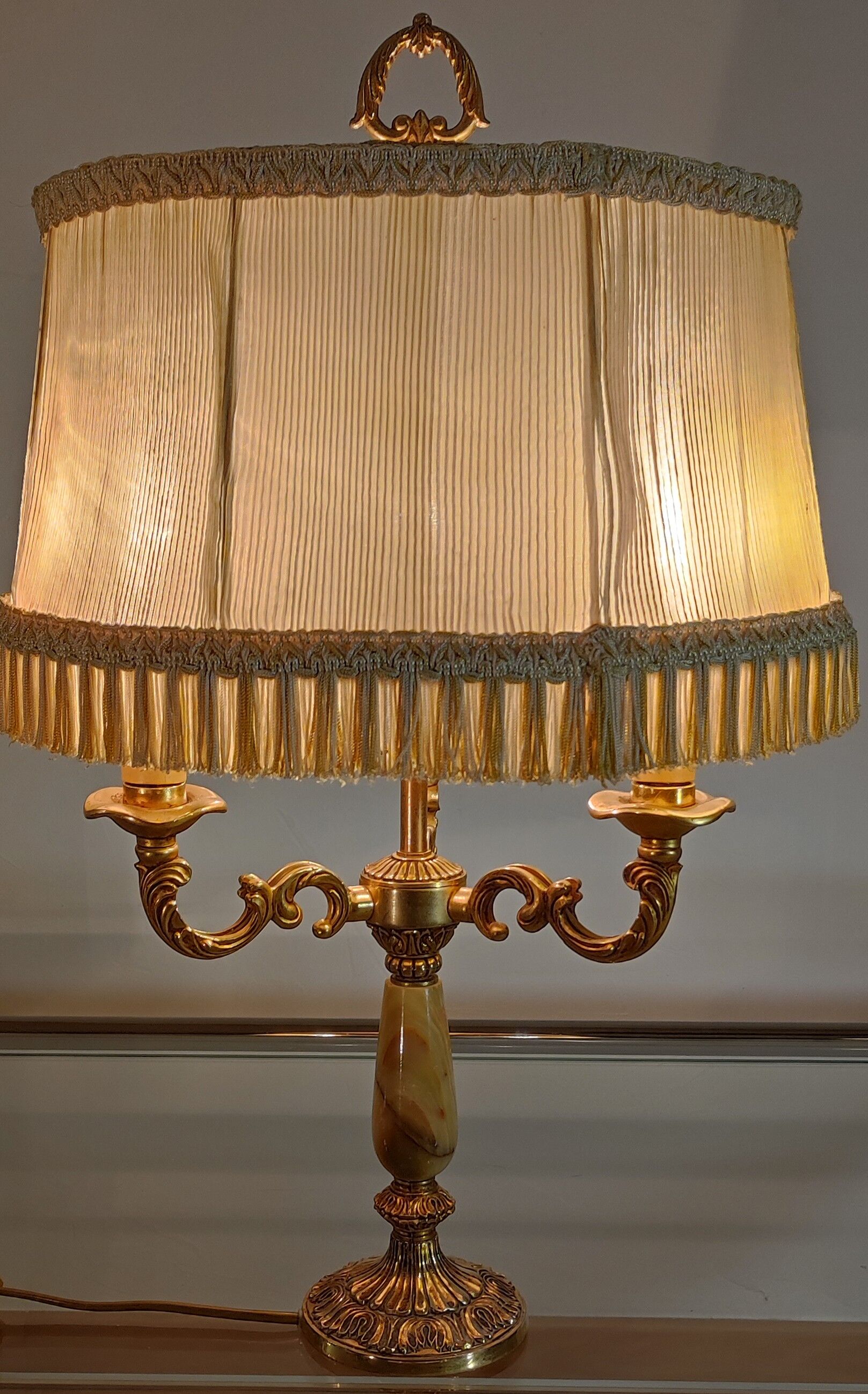 3-burner hot water bottle lamp, gilded bronze & onyx