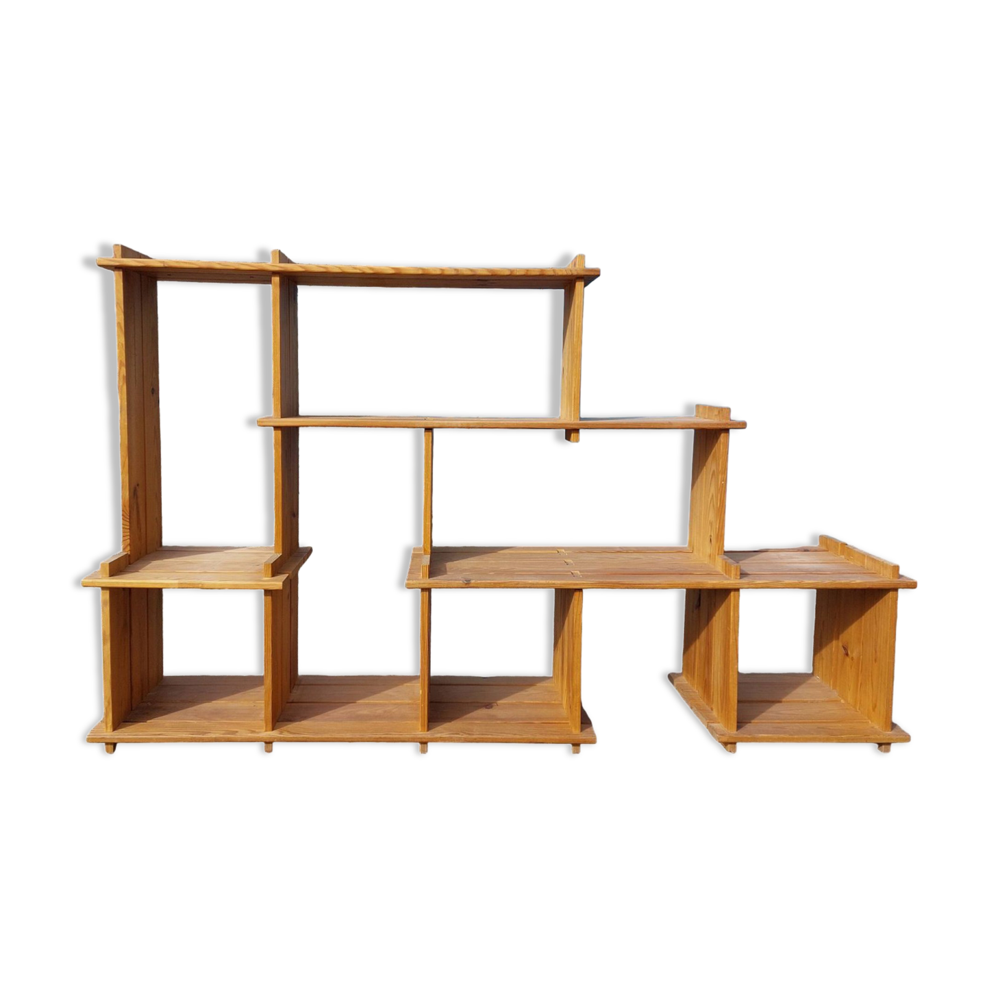 Vintage library and staircase shelf in solid pine - 1980s