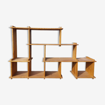 Vintage library and staircase shelf in solid pine - 1980s