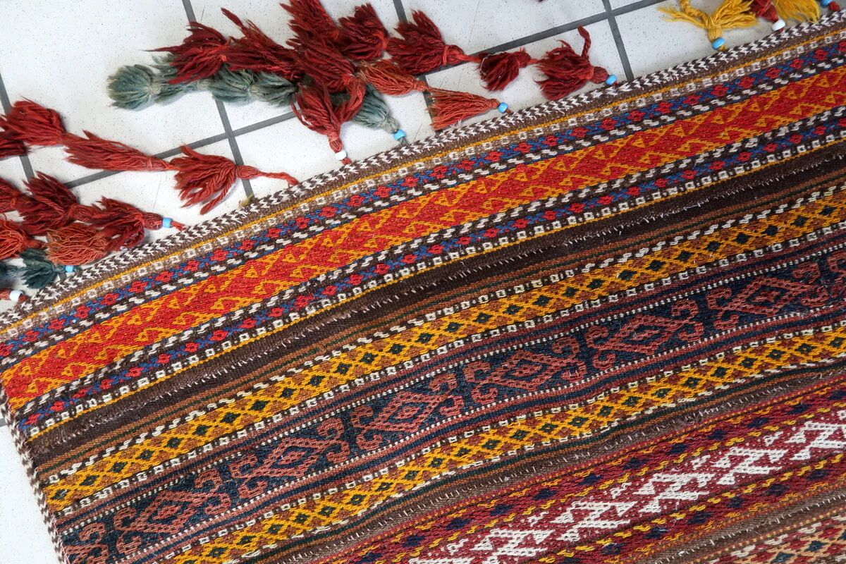 Tapis berbère, kilim rouge fait main en laine 178x110 cm- Maroc
