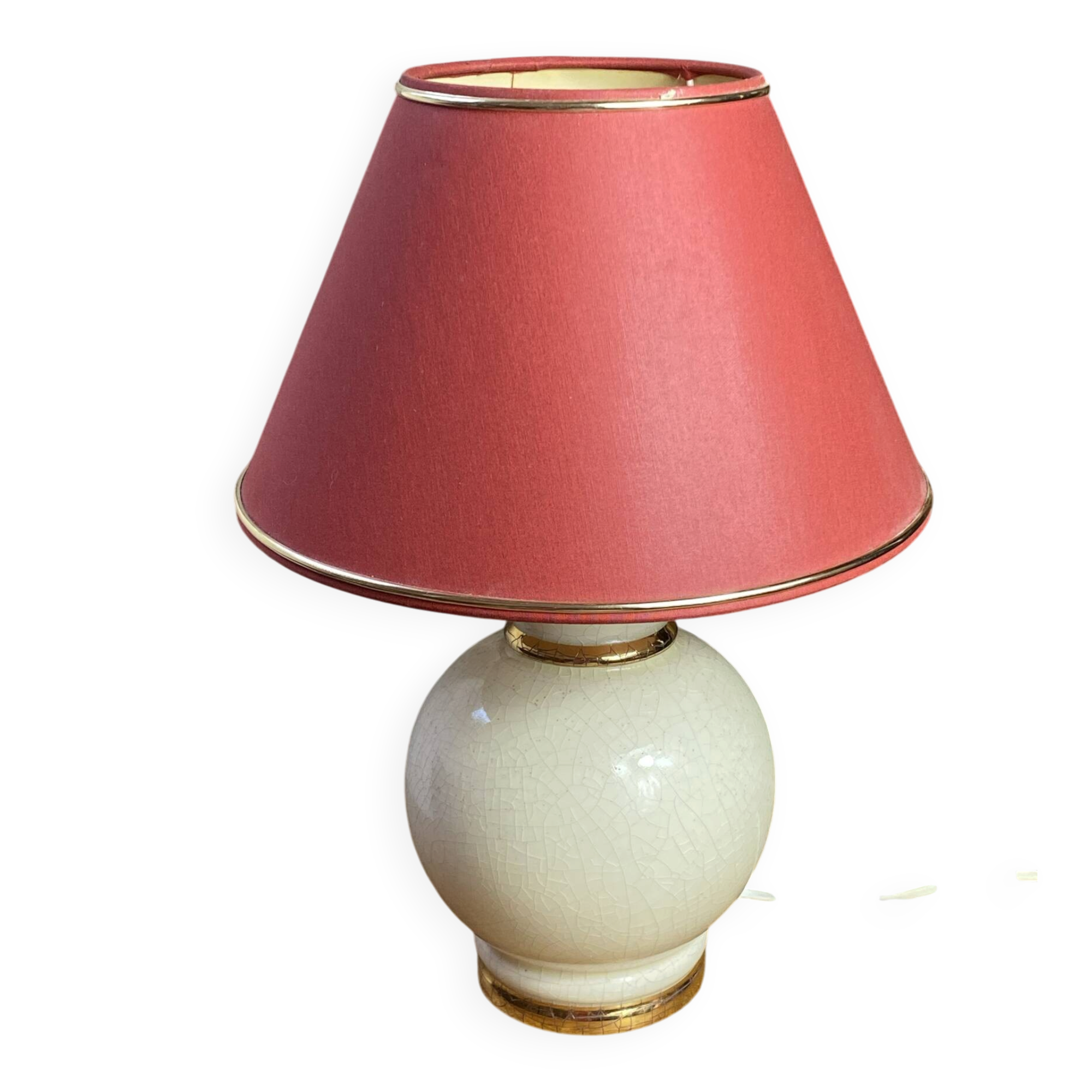 Cracked ceramic lamp, fabric shade, 1980s.