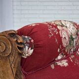 1920-30s, Danish armchair, furniture cotton fabric, hand carved oak wood.