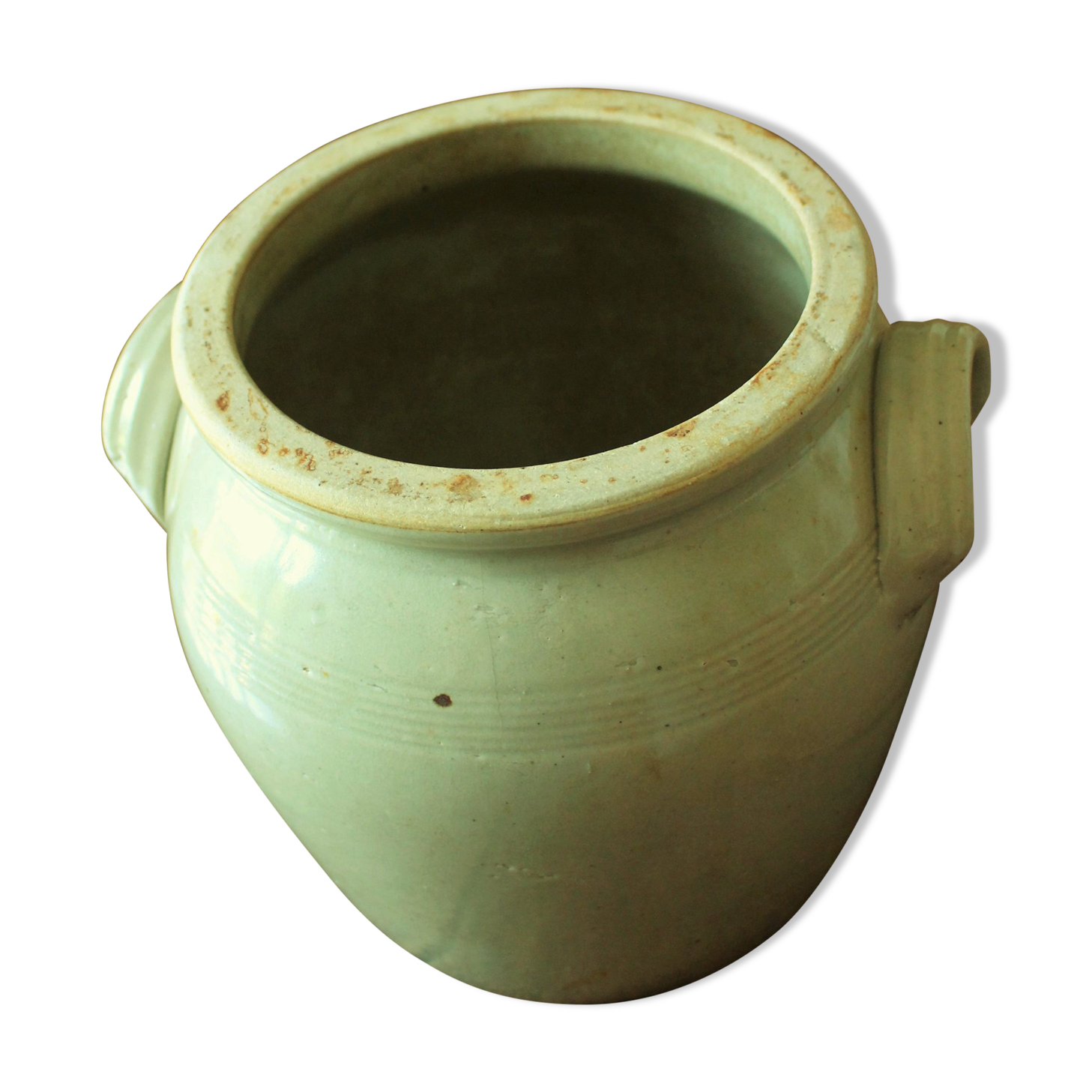 Grey glazed stoneware pot with two handles