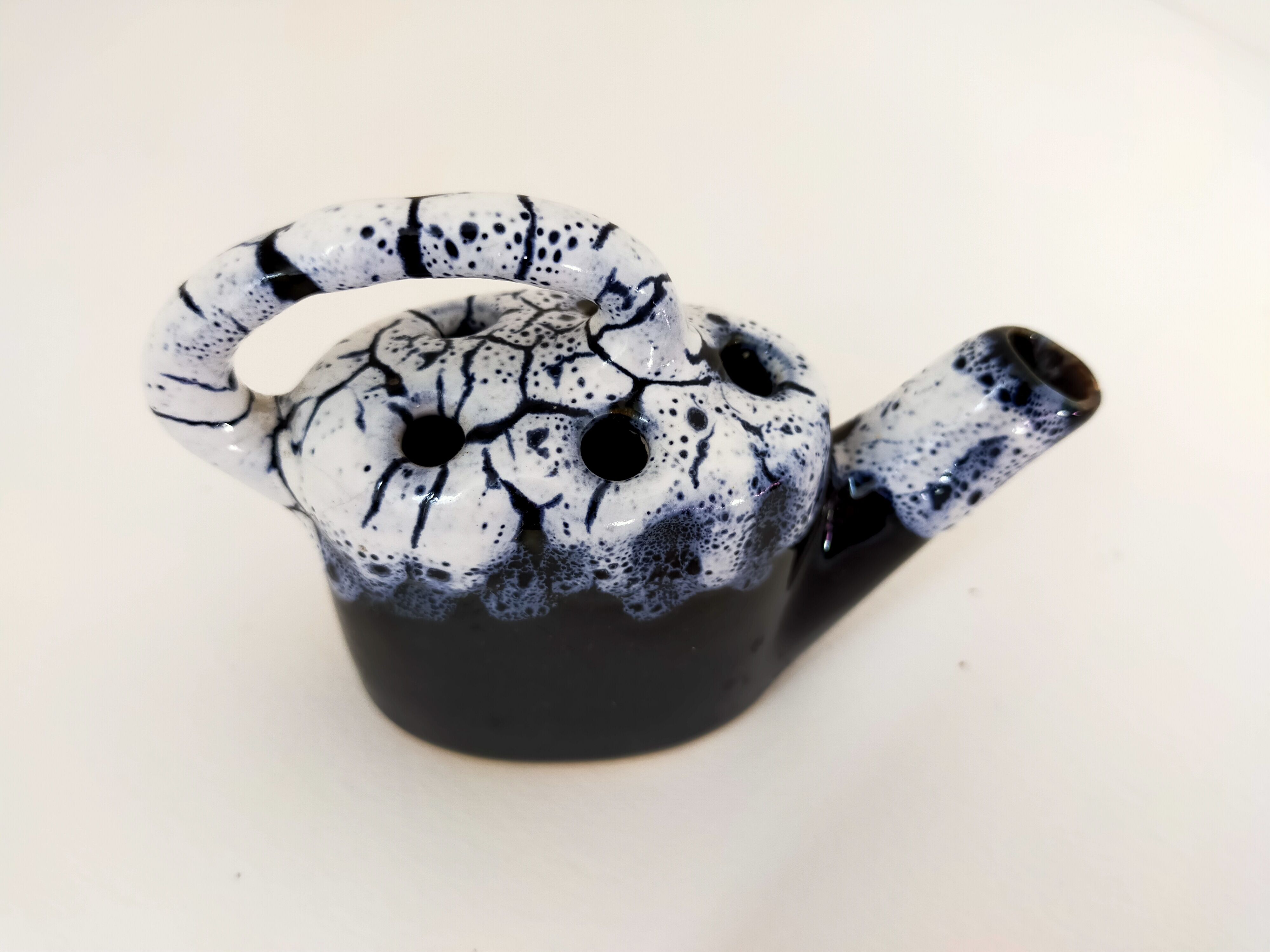 picnic blue ceramic watering can