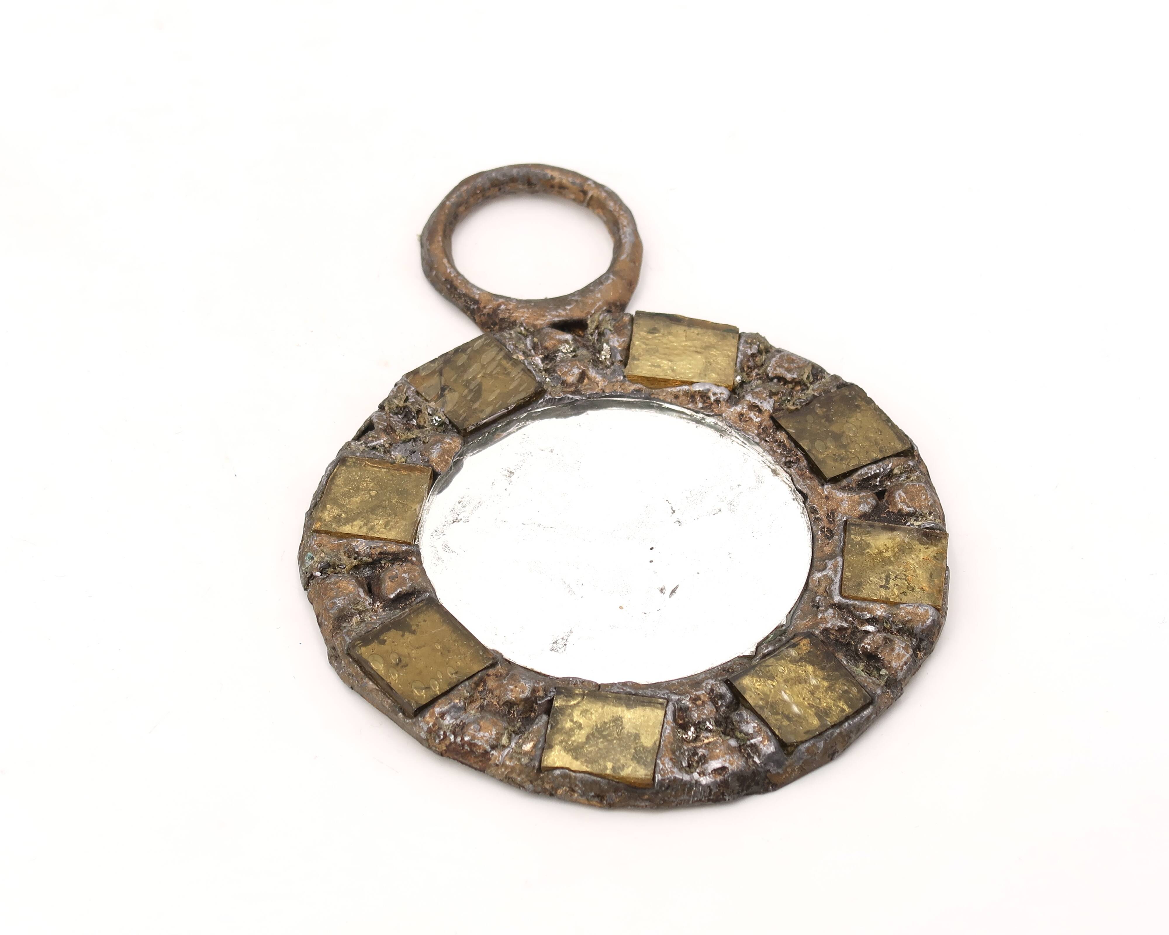 Mirror in lead and yellow-green glass by Irena Jaworska, 1960s