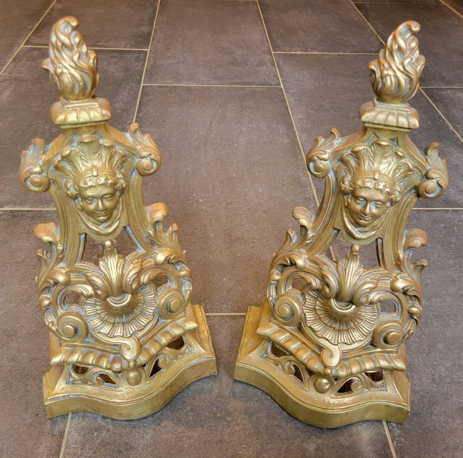 19th century gilded bronze andirons