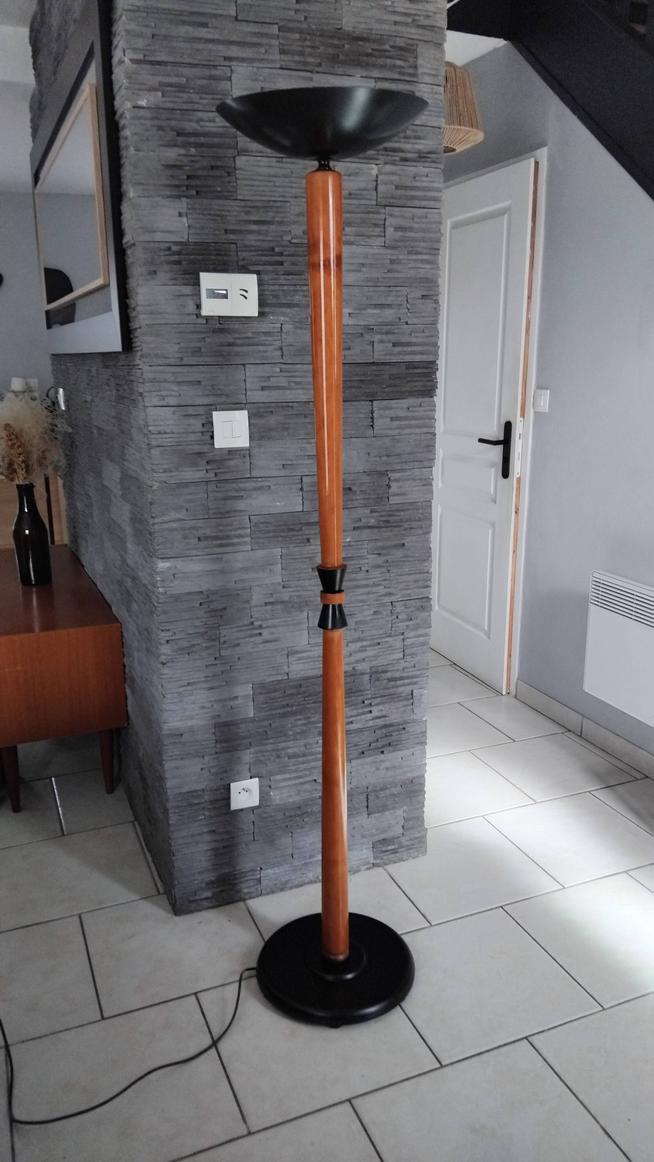 Vintage wooden metal floor lamp from the 80s.