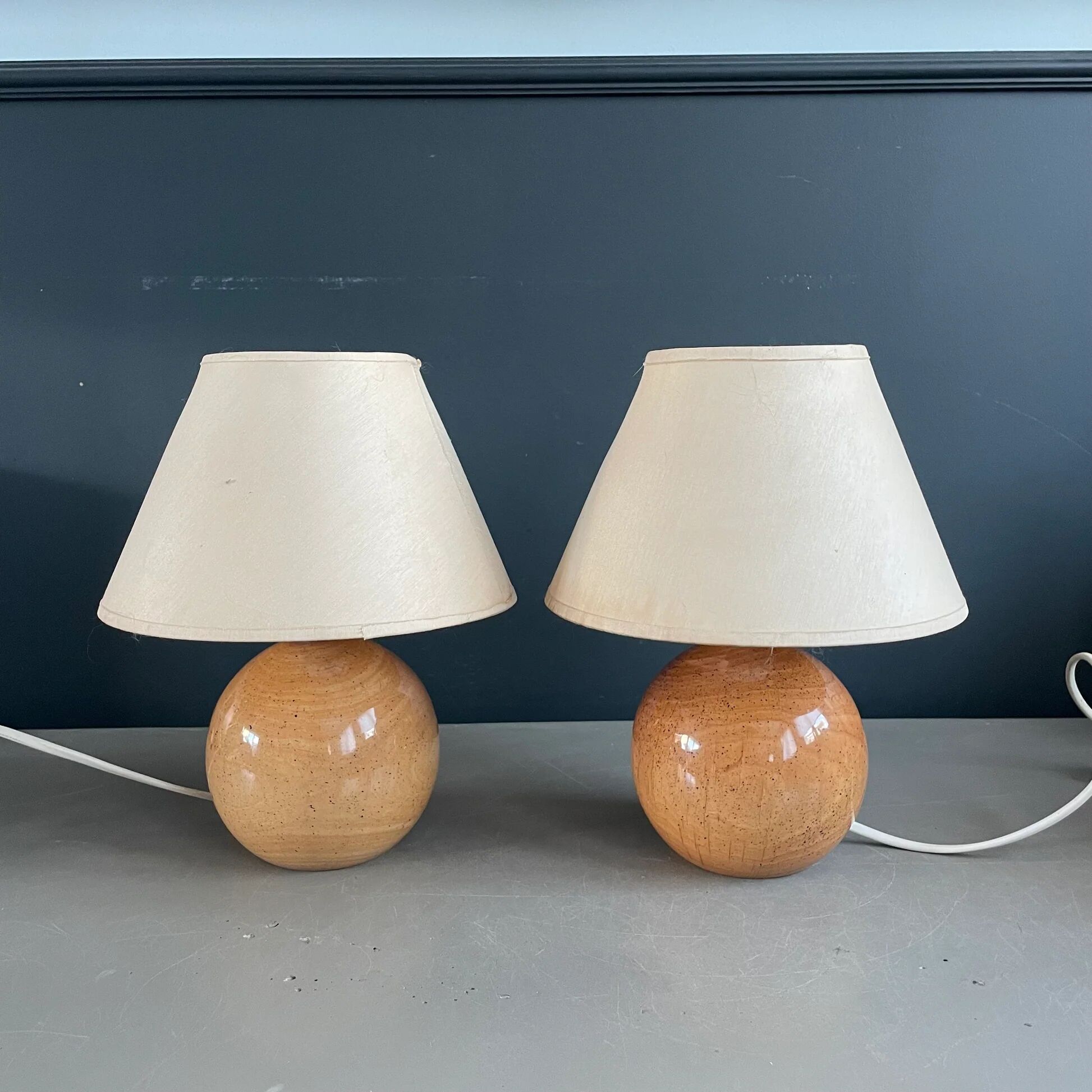 Pair of round base bedside lamps
