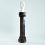 Handcarved wooden pedestal column with grapevine motiv, France 1950s