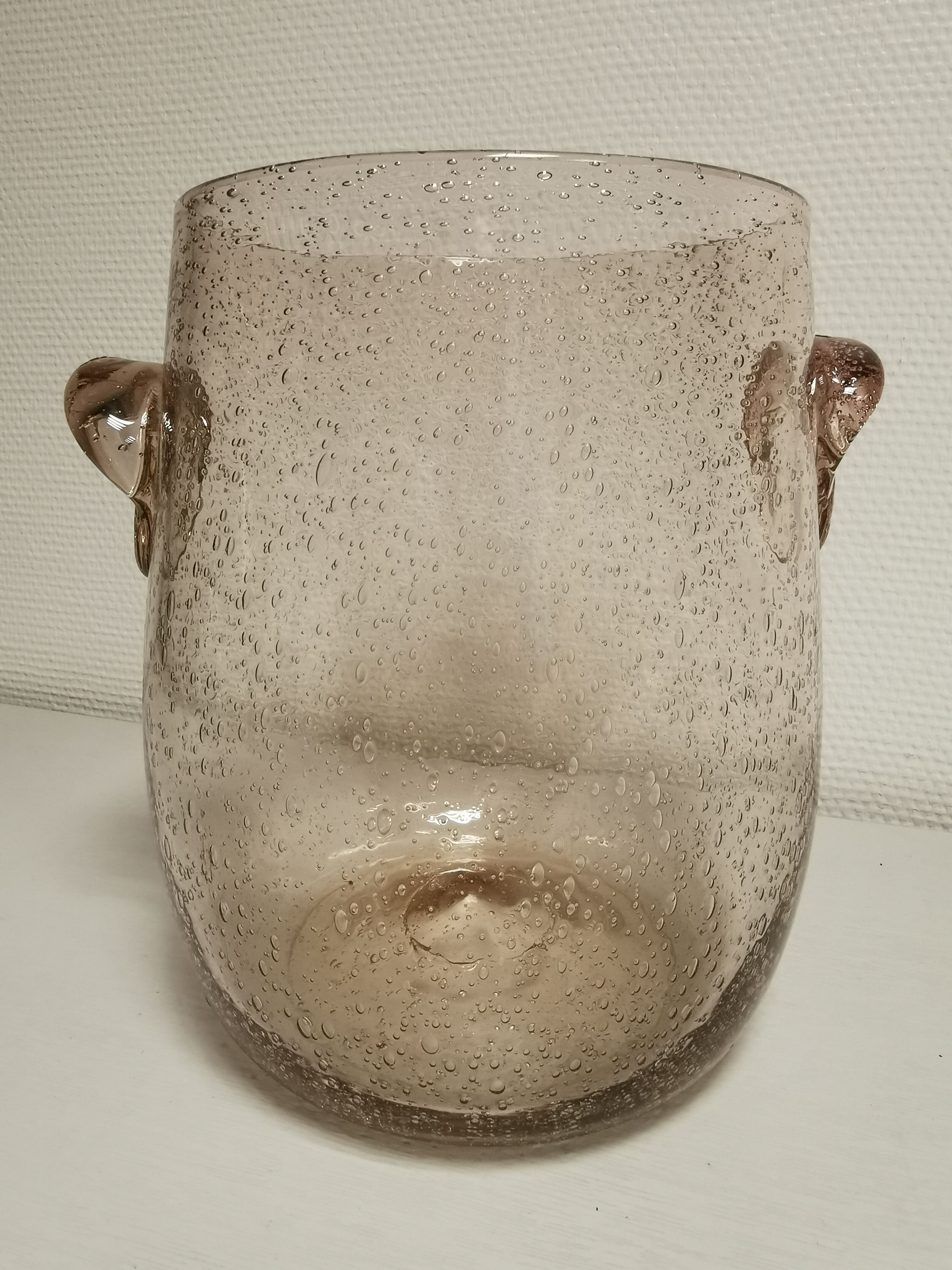 Vintage champagne bucket, in bubbled glass of purple / pink color Biot