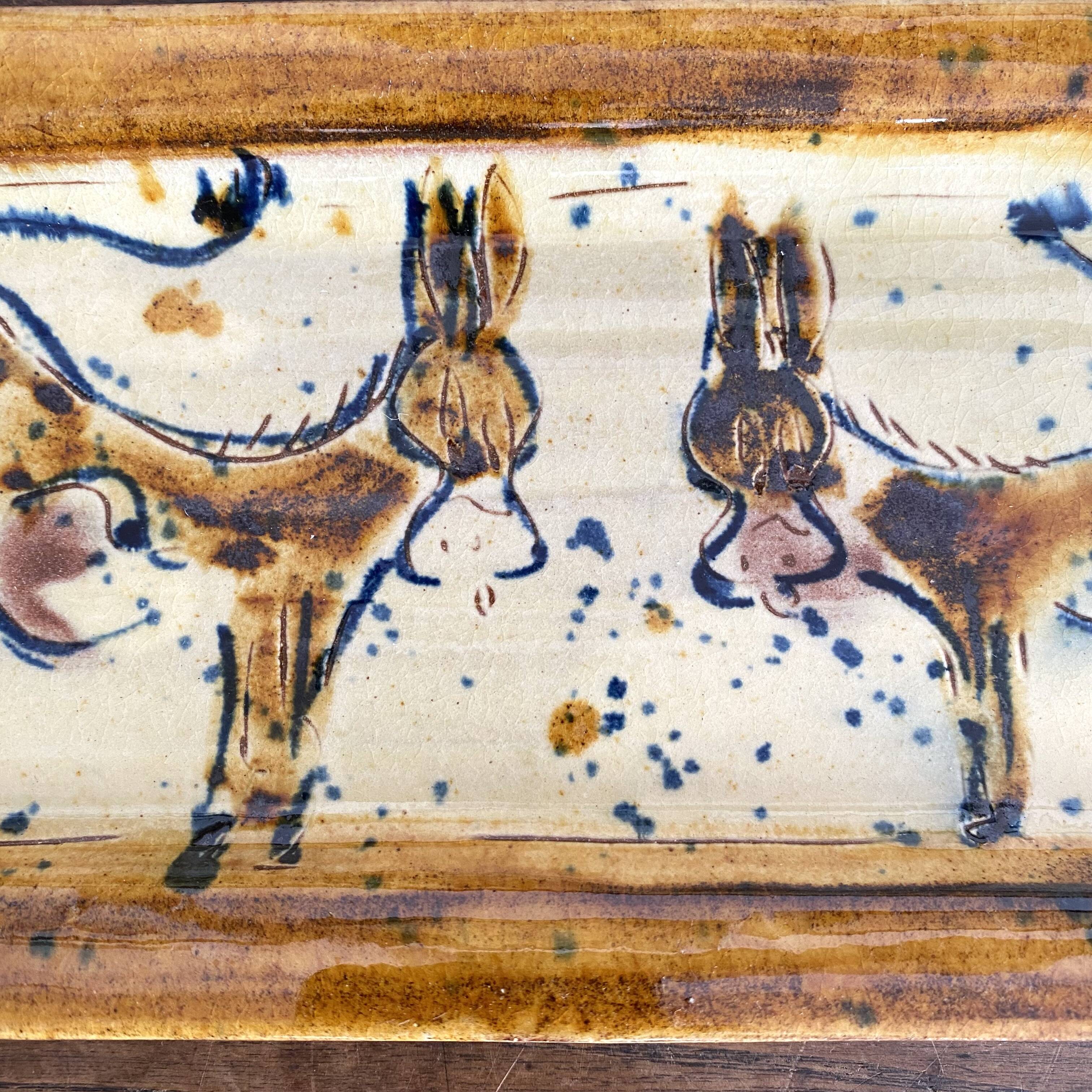 Ceramic cake dish, donkey decor, vintage crafts