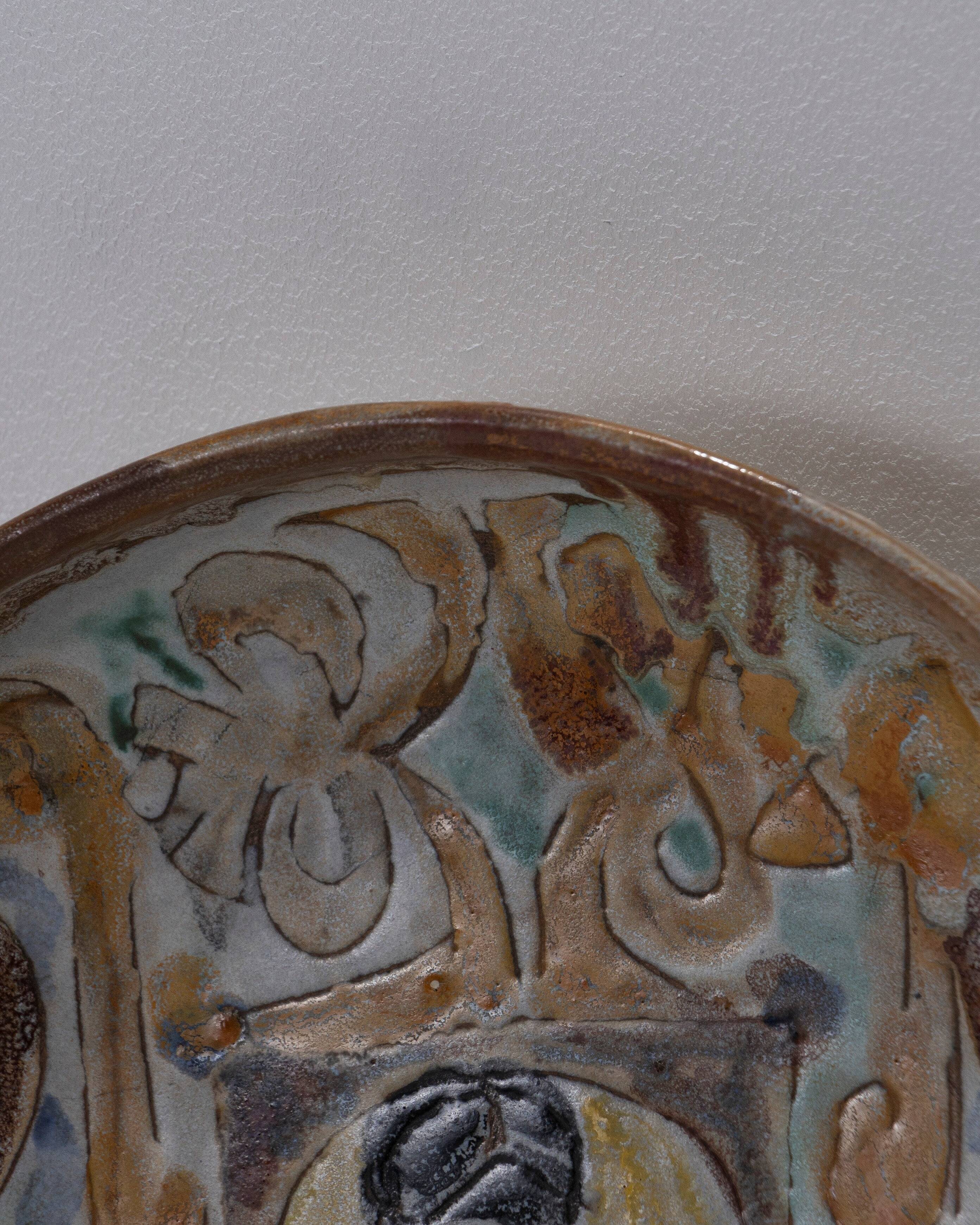 Circular decorated dish in Vallauris ceramic, 1950s