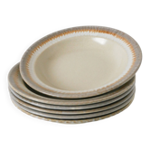 Set of 6 deep plates in stoneware, Beige and Ochre, 1970.