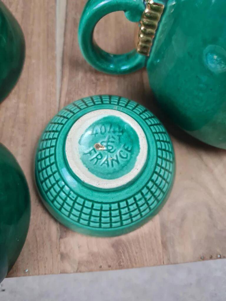 Service à café / thé Saint-Clément modèle 4044 vert émaillé doré – Art déco