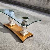 Coffee table italian coffee top glass base wood jambs porcelain