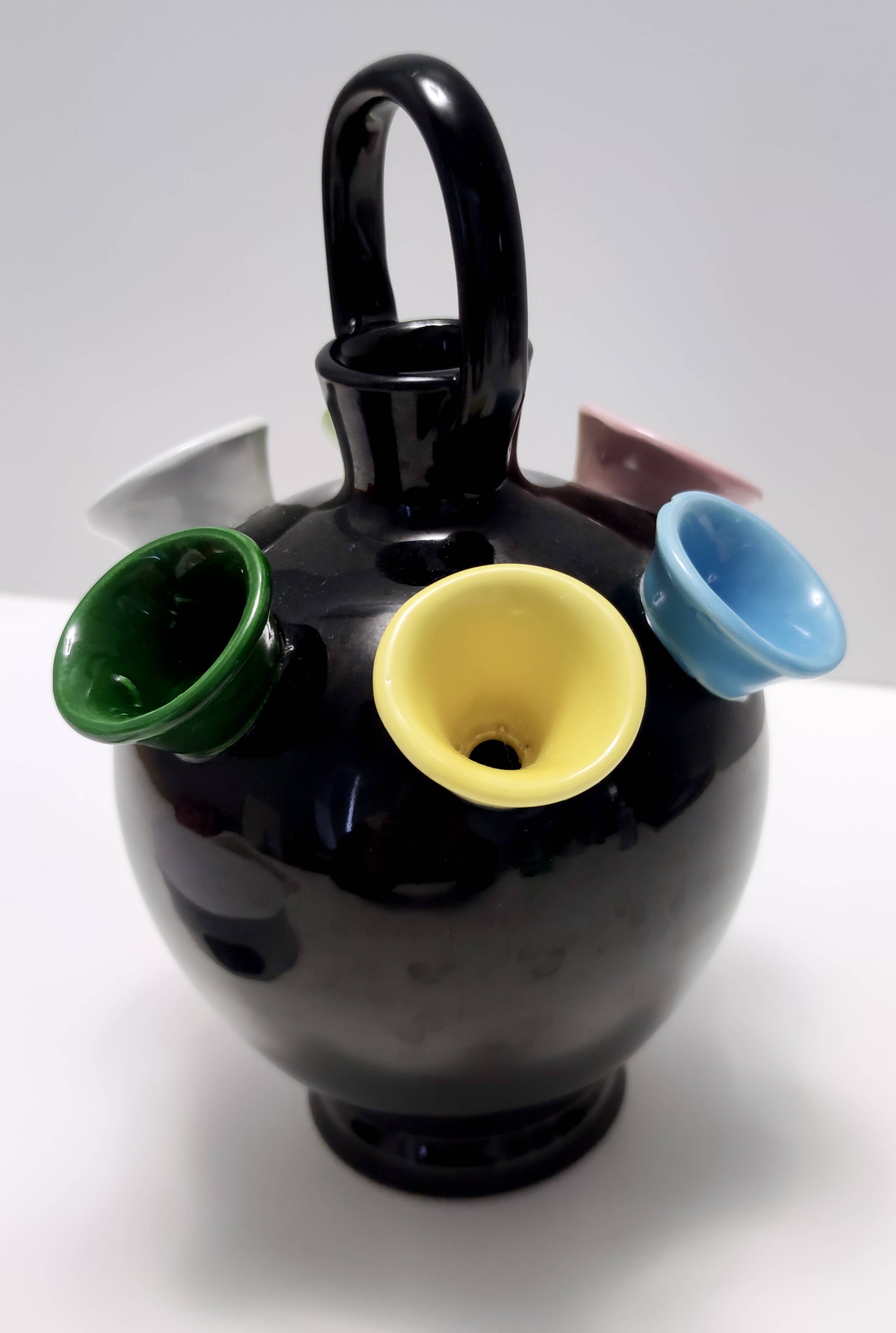 Black Lacquered Ceramic Tulip Vase Ascribable to Pucci Umbertide, Italy