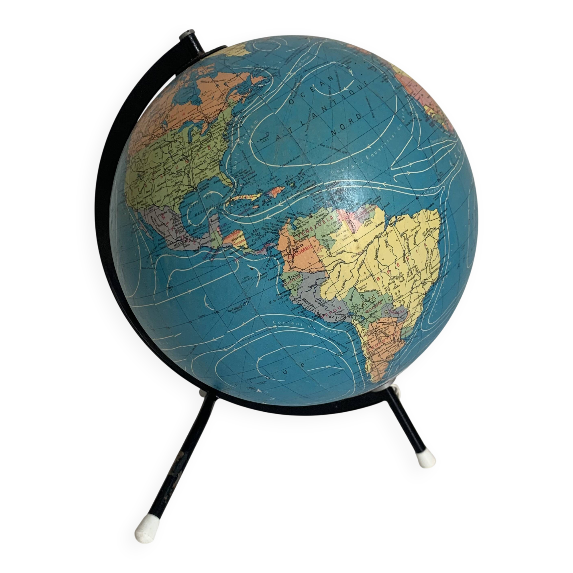 Vintage 1975 globe, tripod glass, Taride world map - 28 cm