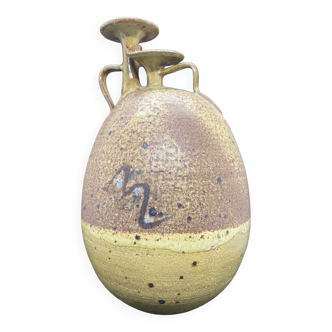 Free-form design stoneware vase signed