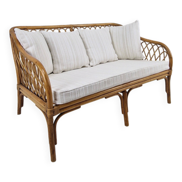 Mid-Century Italian Rattan & Bamboo Settee, ca. 1970