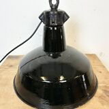Industrial Black Enamel Factory Lamp with Cast Iron Top, 1950s