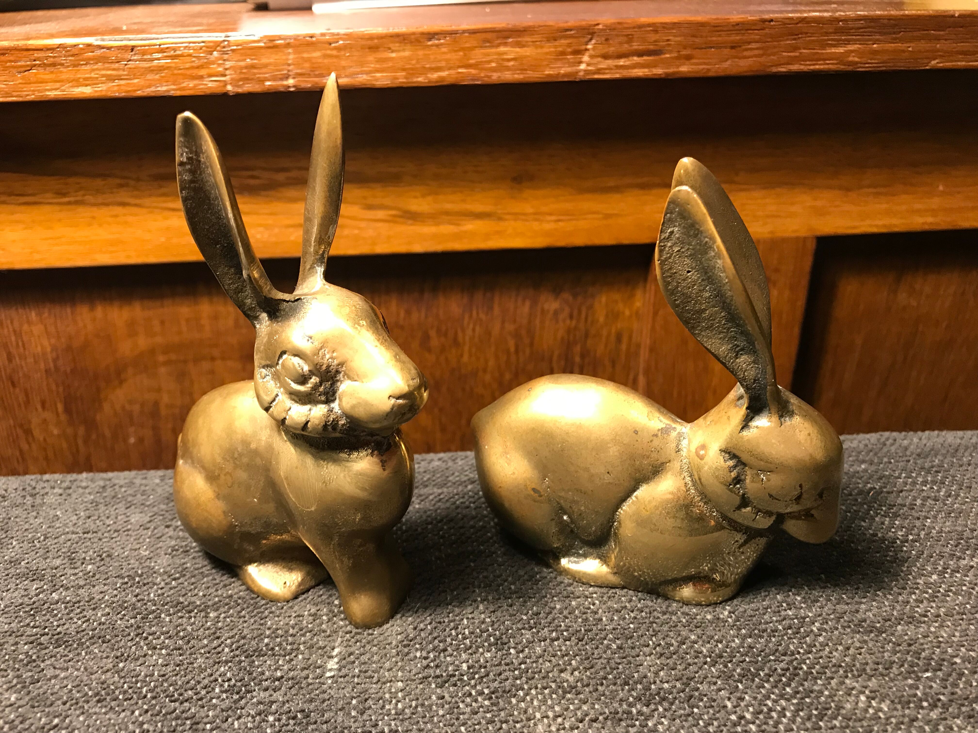 Pair of brass rabbits