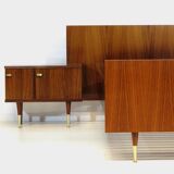 Vintage mid century double bed bedroom set in rosewood & brass, 1960s