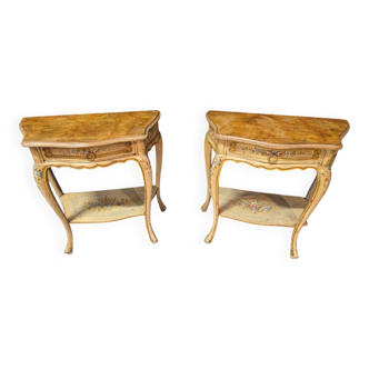 Pair of Italian painted bedside tables in Louis XV style