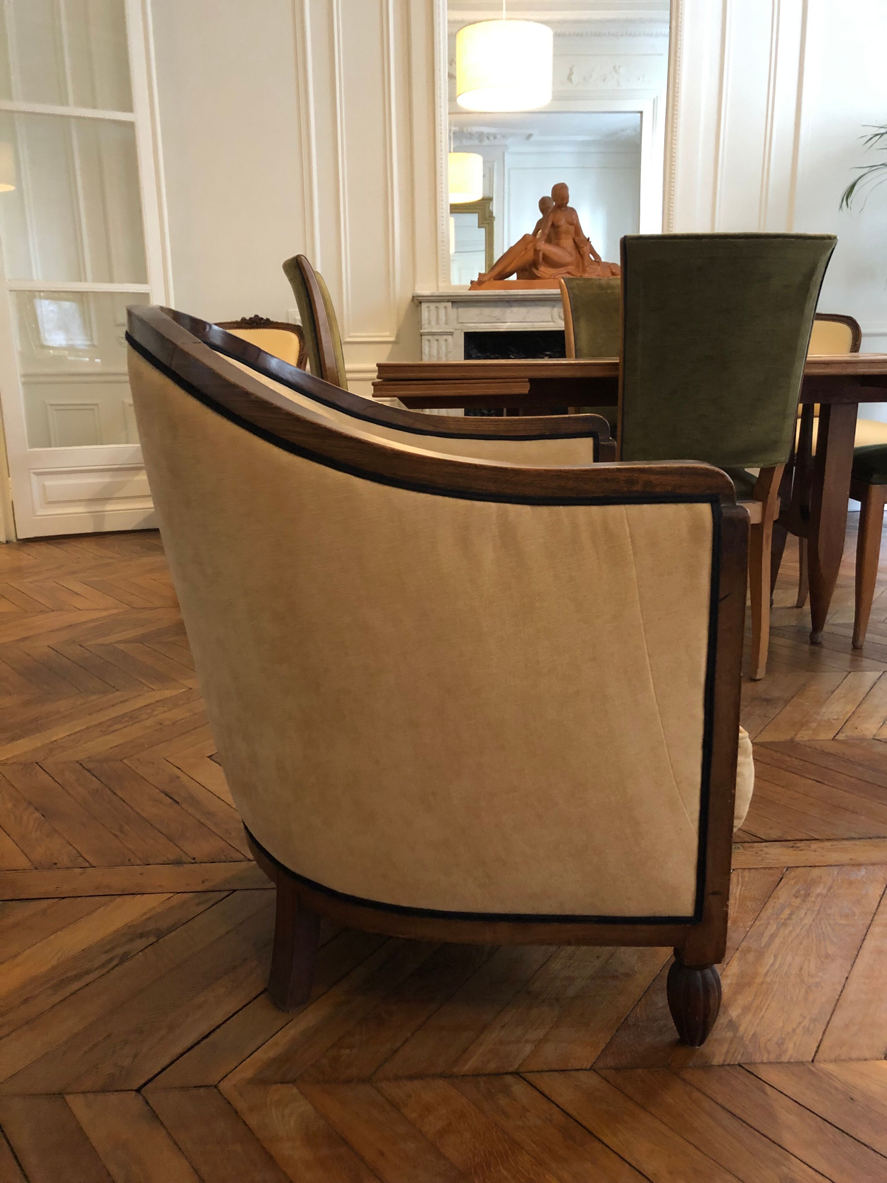 pair of ART DECO gondola chairs and a matching pouf reupholstered