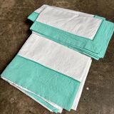 Descamps cotton sheet and pillowcases, green and white ☐ 240 x 340 cm