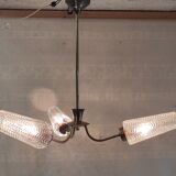 Brass chandelier with three lights and glass tulips - 1950s/60s