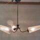 Brass three-light chandelier with glass tulips - 1950s/60s