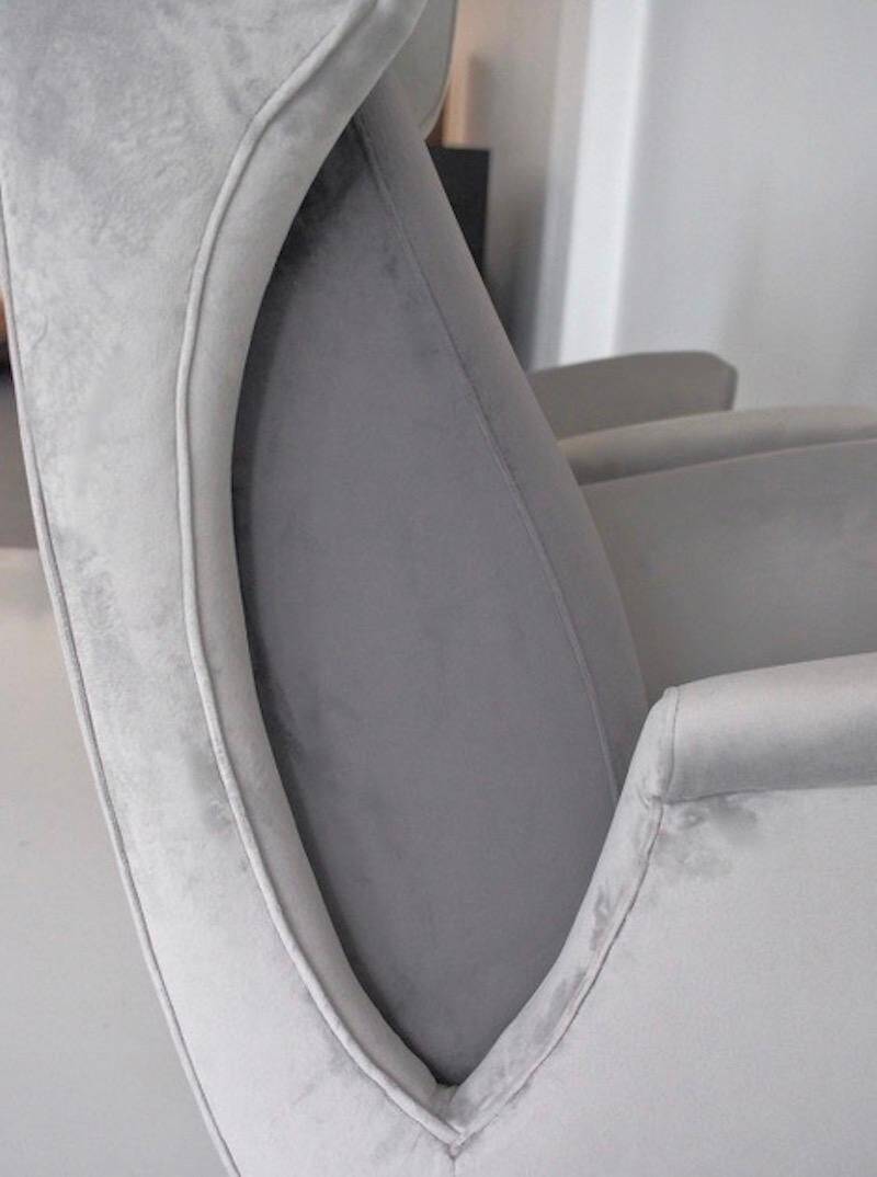 Pair of grey velvet armchairs in the style of Gio Ponti.