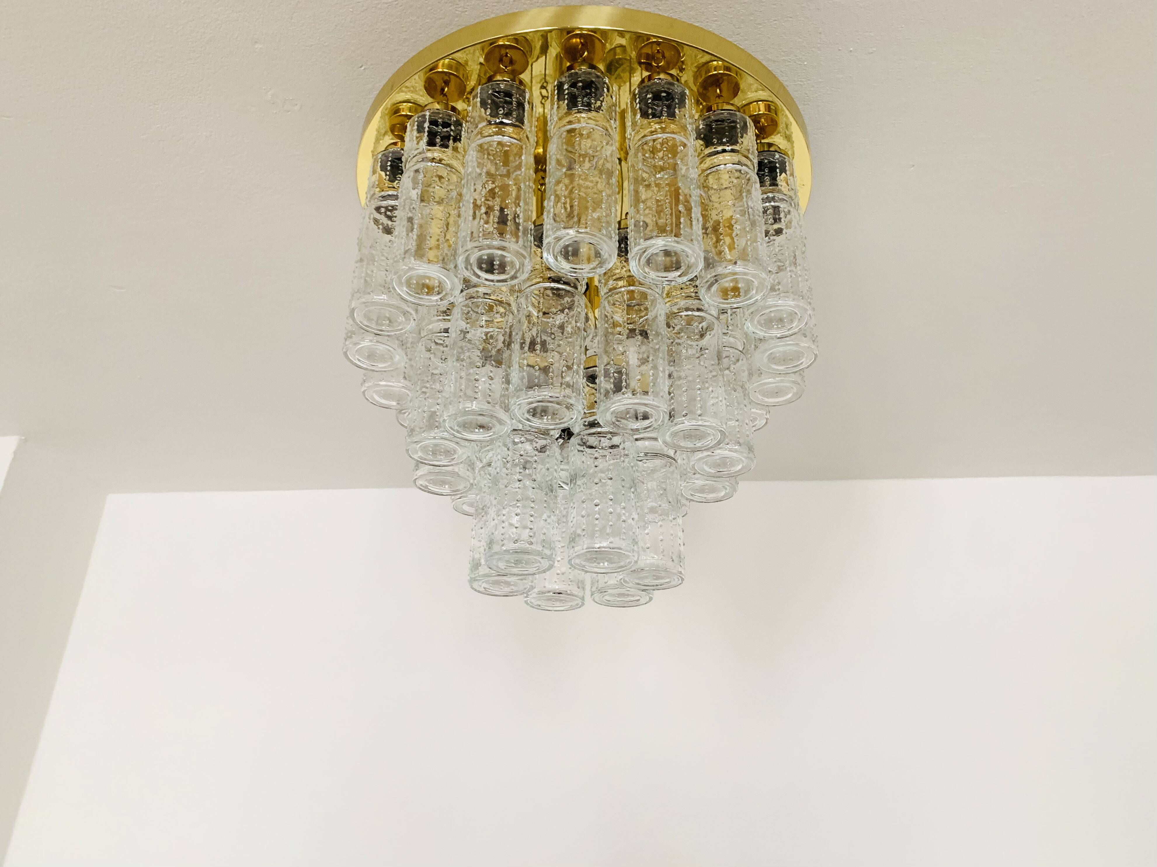 Large Brass Chandelier by Glashütte Limburg