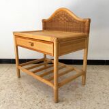 Vintage 80s rattan bedside table