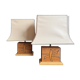 70s leather and wood pagoda lamps