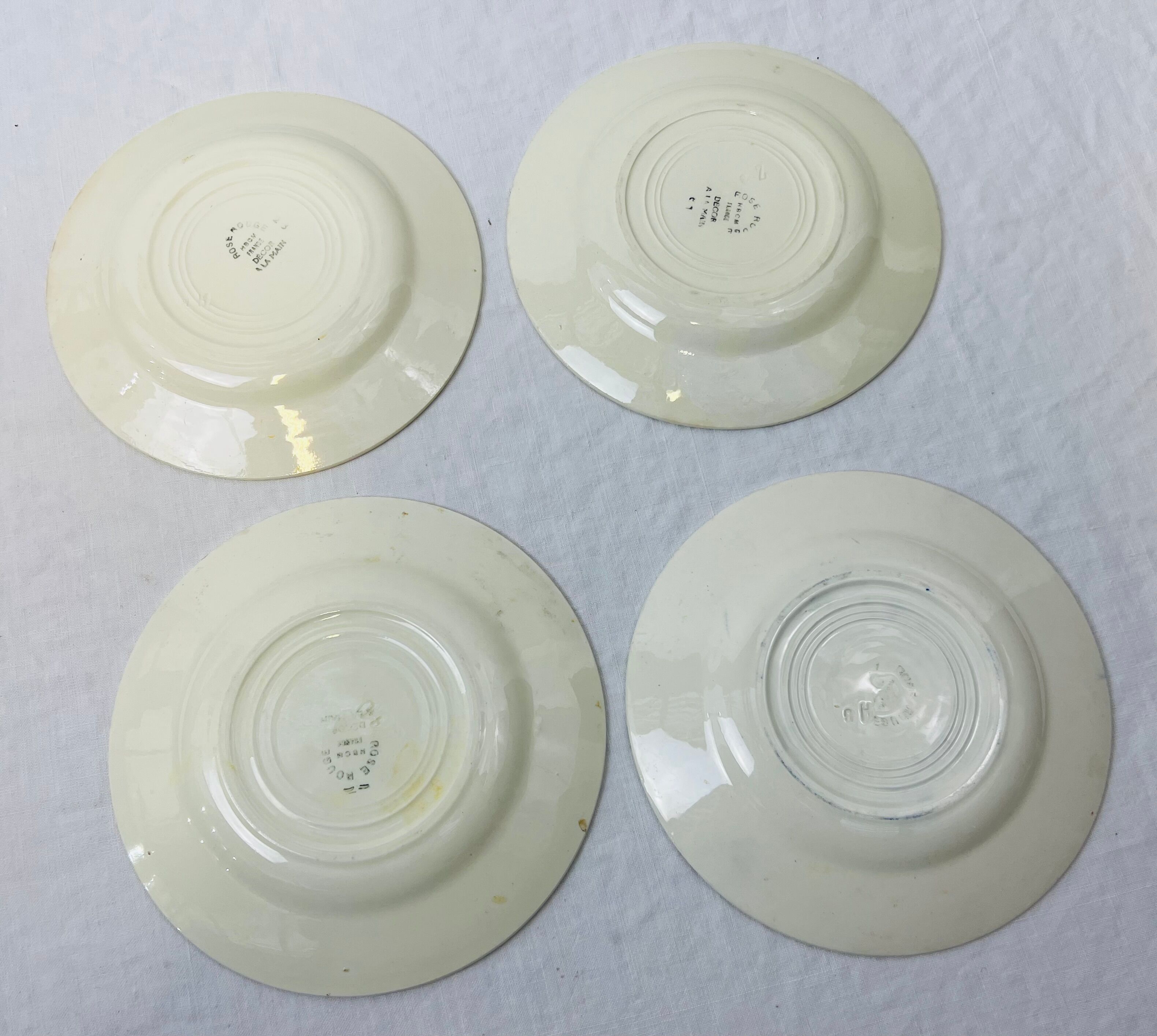 4 dessert plates vintage flower rose red HBCM
