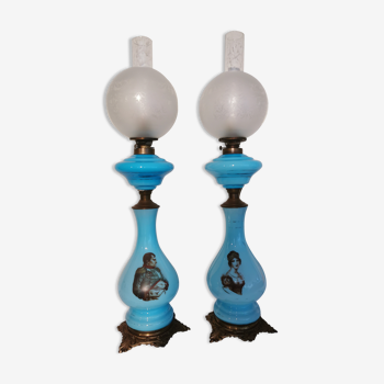 Pair of Napoleon 3 electrified oil lamps
