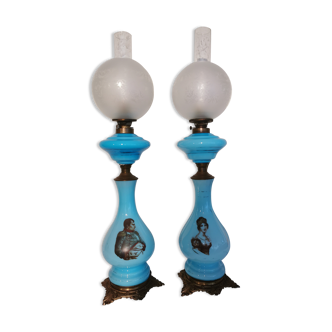 Pair of Napoleon 3 electrified oil lamps