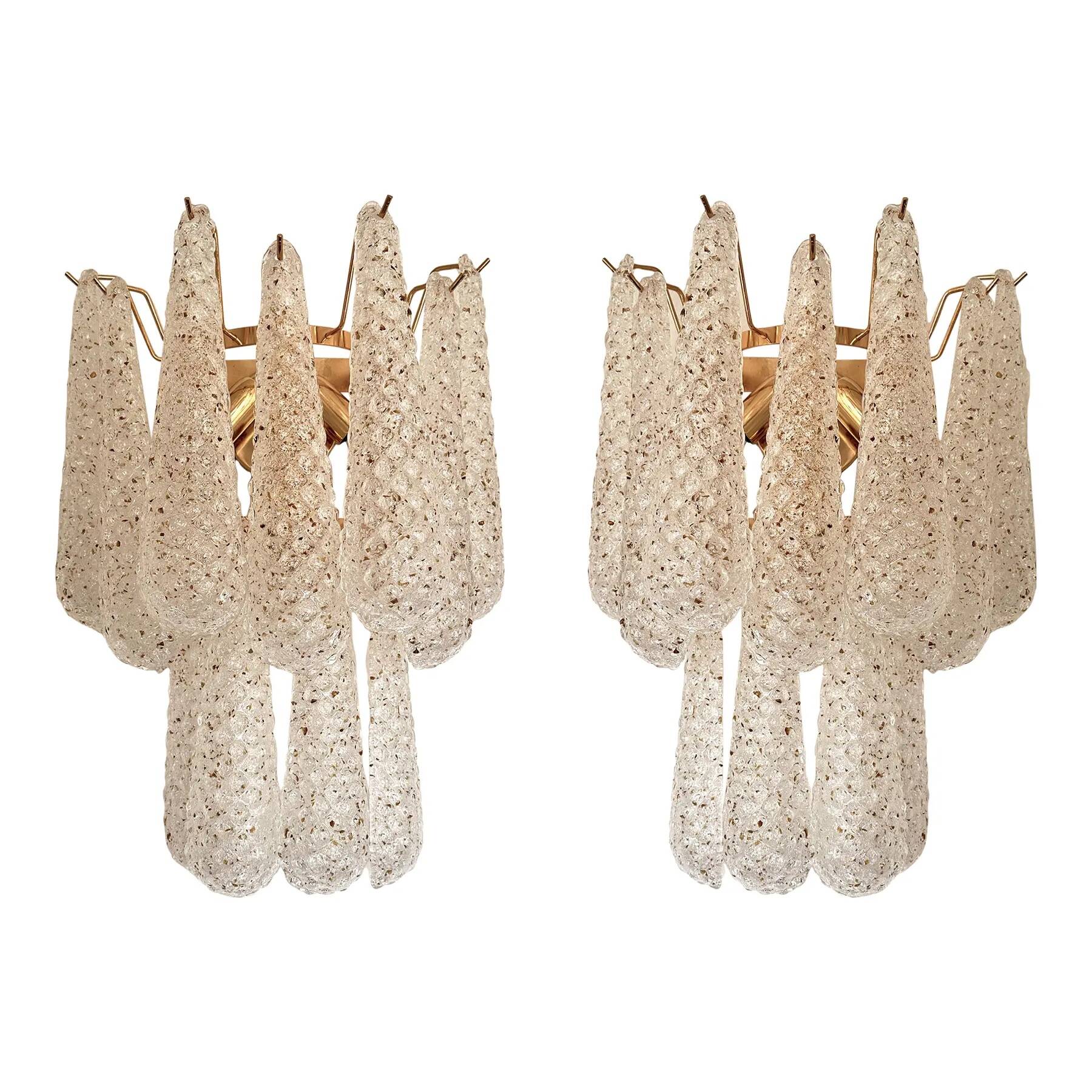 Contemporary Modern “Conchiglie” Murano Glass Gold Wall Sconce - Set of Two