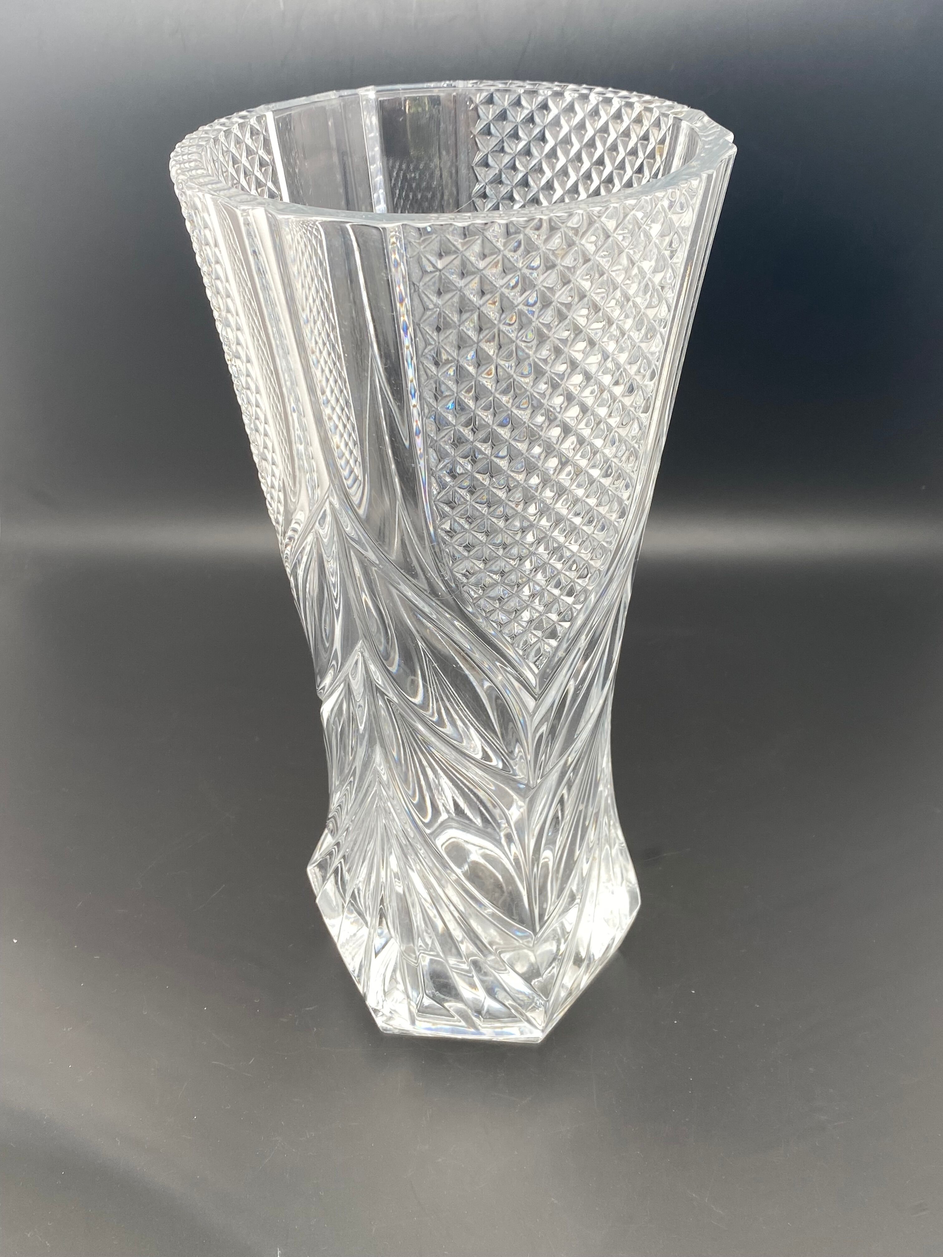 Large worked transparent glass vase