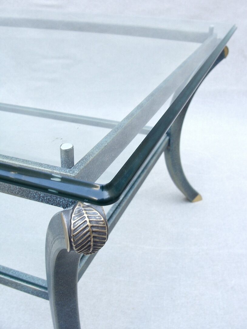 Vintage coffee table, metal and glass, Pierre Vandel