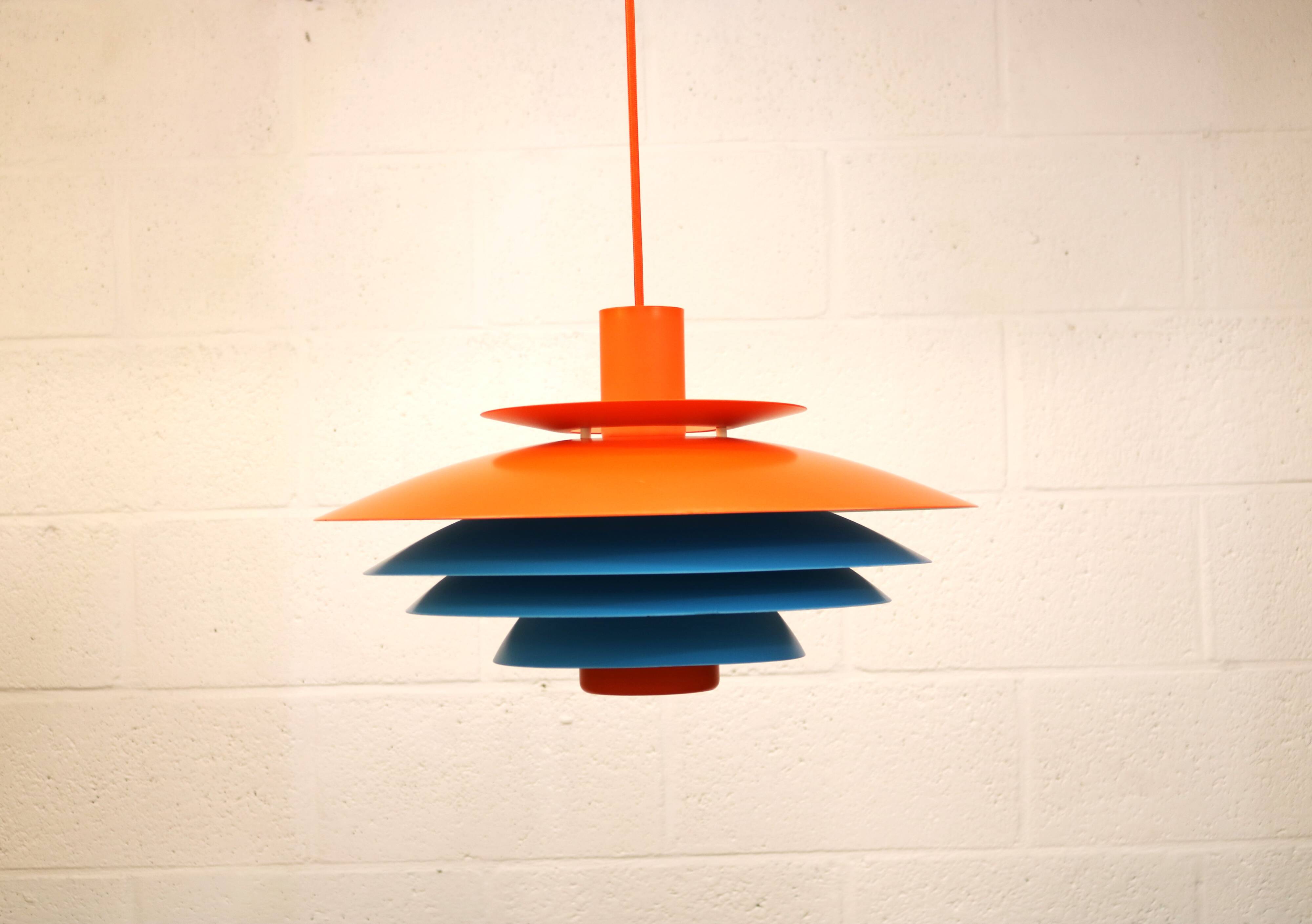 Unique blue and orange pendant lamp by Form Light model 52610, Denmark 70s.