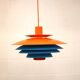 Unique blue and orange pendant lamp by Form Light model 52610, Denmark 70s.