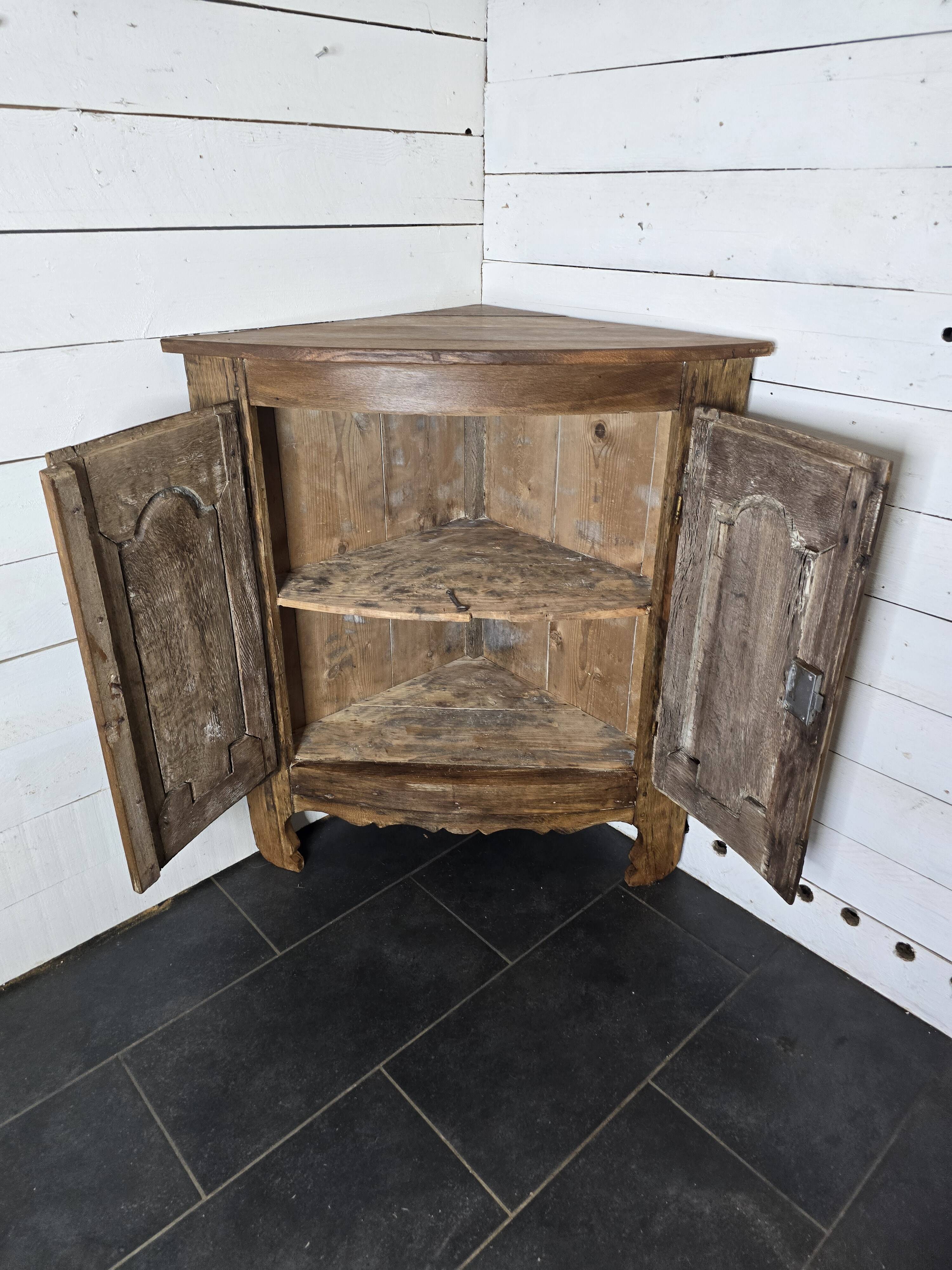19th century curved corner cupboard in oak