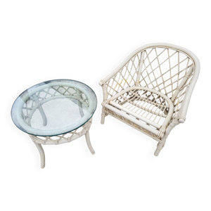 Fauteuil et table rotin